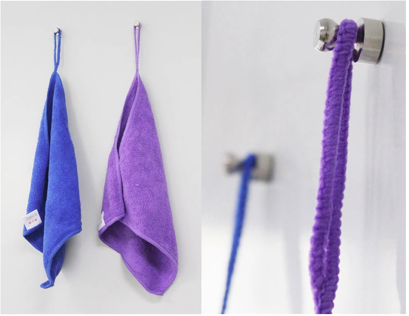 Brute Magnetics, Towel hanging from Brushed Nickel Magnetic Push Pins