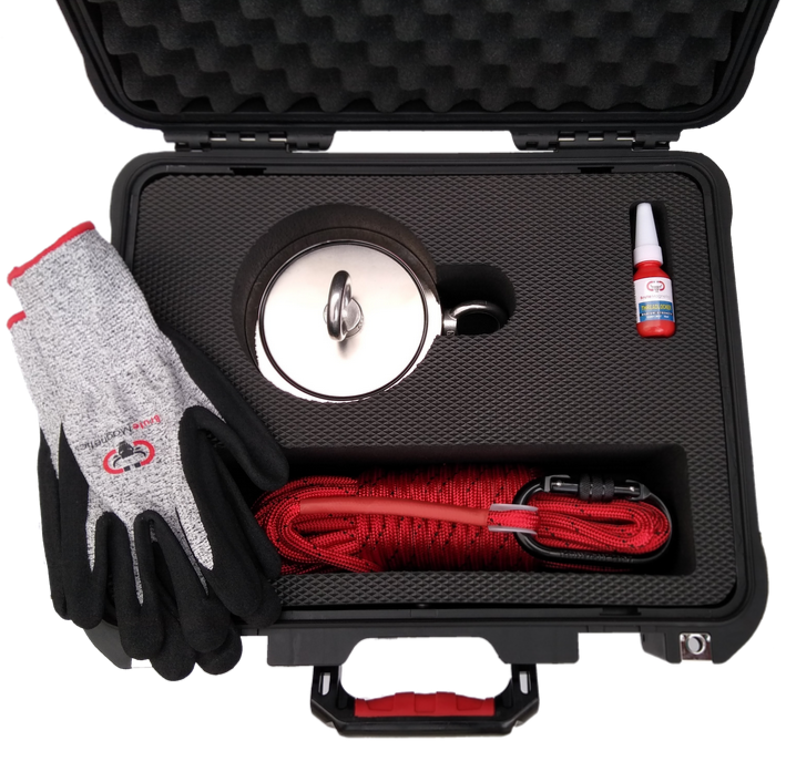 Brute Magnetics Wildebeest 4250 lb Magnet Fishing Kit | The World’s Strongest Double Sided Fishing Magnet | Includes Case, Rope, Carabiner, and Gloves