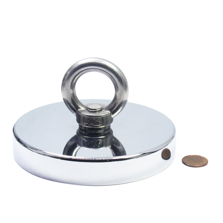 Brute Magnetics, 1200 lb Single Sided Fishing Magnet, Penny Size Comparison