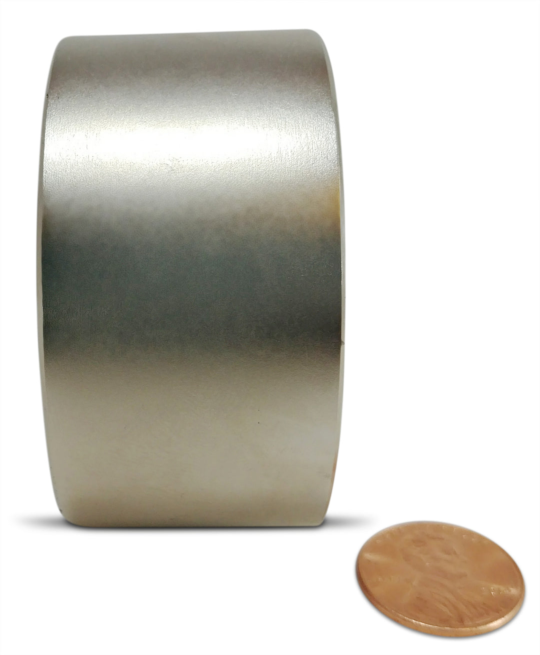 Brute Magnetics 60mm x 30mm Round Neodymium Disc Magnet - 250lb pul, Penny Size Comparison