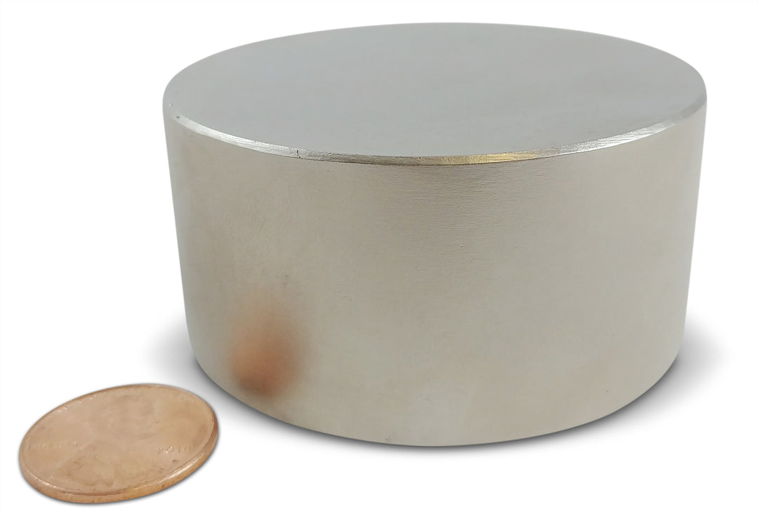 Brute Magnetics, 60mm x 30mm Round Neodymium Disc Magnet - 250lb pull Penny Size Comparison