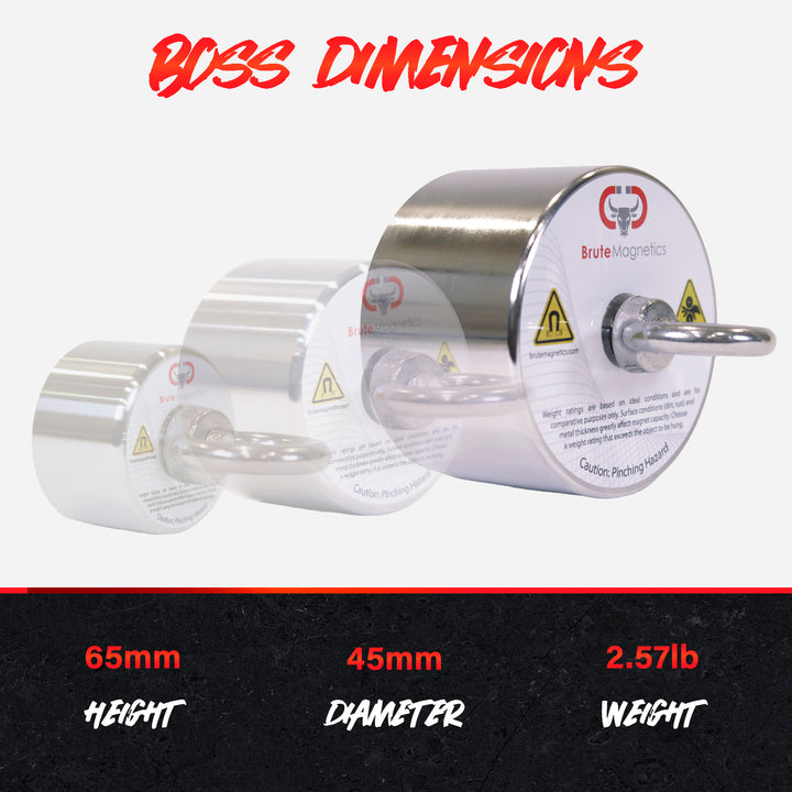 Brute Magnetics, Boss 360° Fishing Magnet | 3500 LB | Magnet Sideview| Product Dimensions