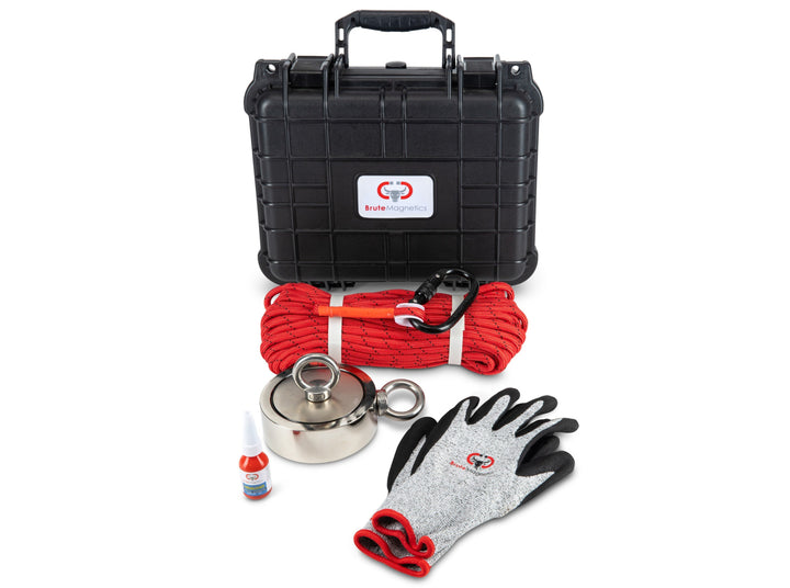 Brute Magnetics, Brute Box 2600 lb Pulling Magnet Fishing Kit | Includes Case, Rope, Gloves, Carabiner
