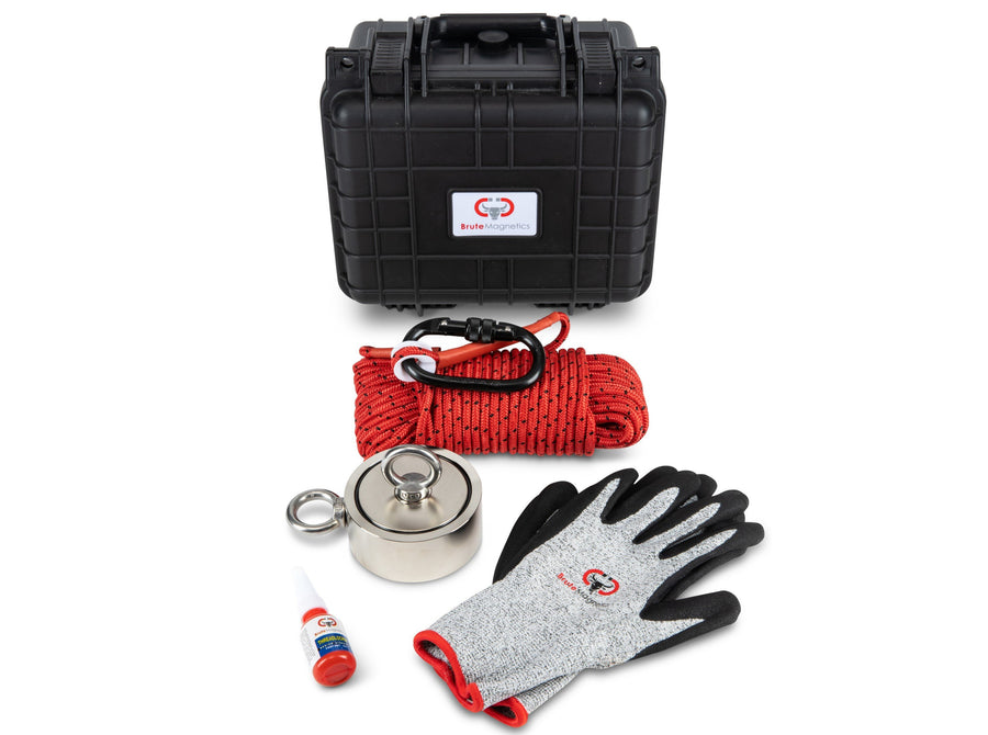 Brute Magnetics Brute Box 1700 lb Magnet Fishing Kit | Includes Case, Rope, Carabiner, and Gloves