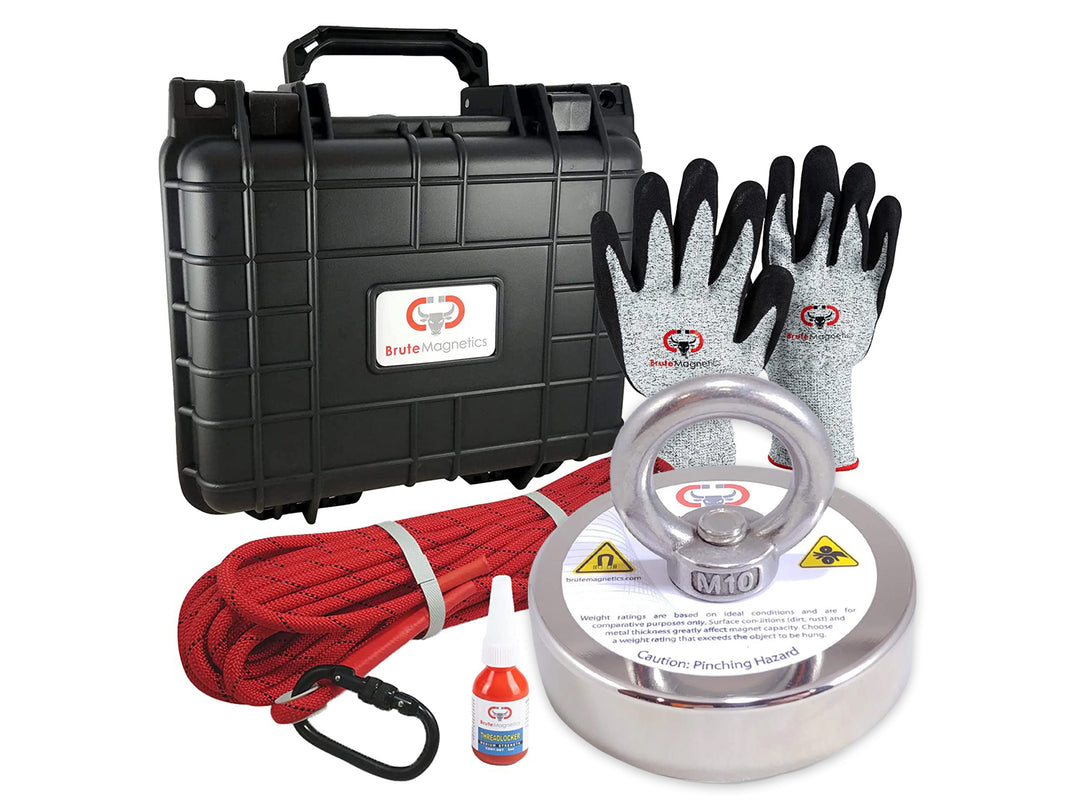Brute Magnetics, Brute Box 575 lb Magnet Fishing Kit | Includes Case, Rope, Gloves, Carabiner