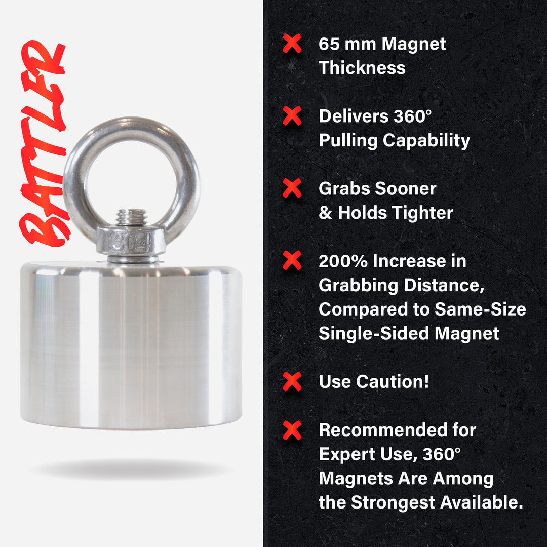 Brute Magnetics, Battler 360° Magnet Fishing Bundle | 1500 lb Pull Force Product Overview
