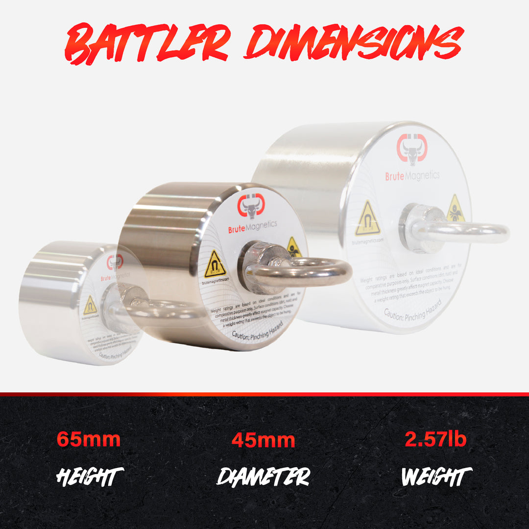 Brute Magnetics, Battler 360° Fishing Magnet | 1500 lb Pull Force Dimensions
