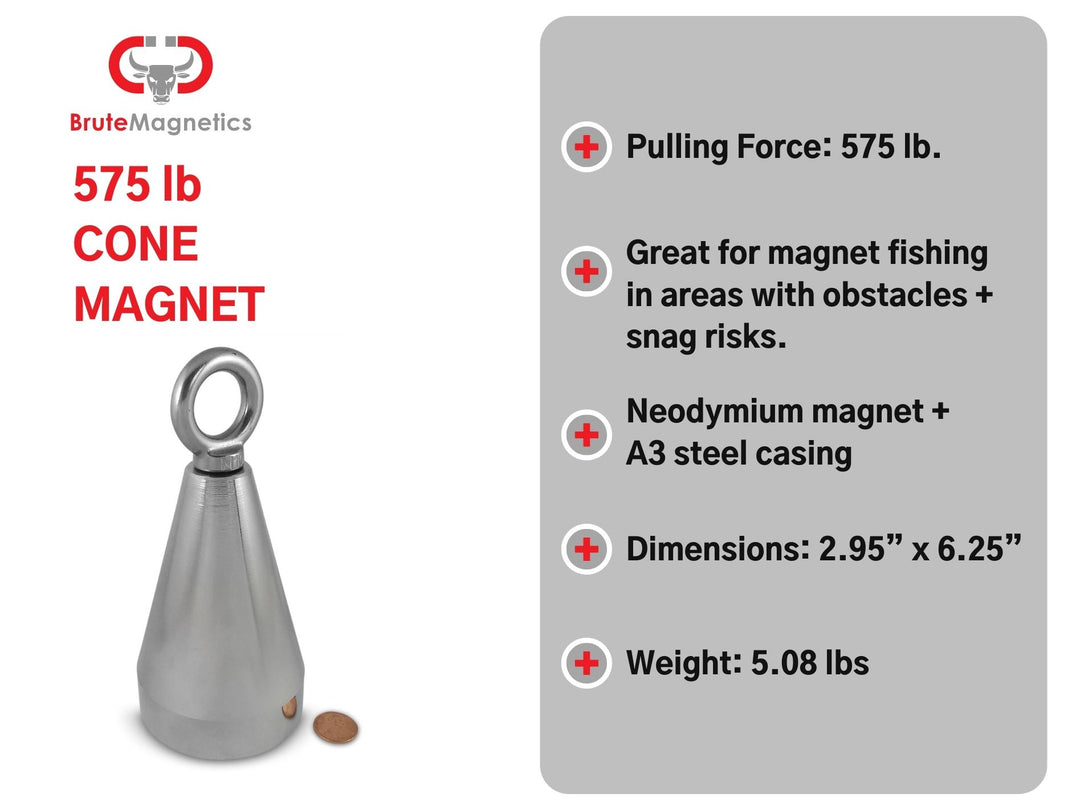 Brute Magnetics, 575 lb Round Cone Fishing Magnet Product Overview