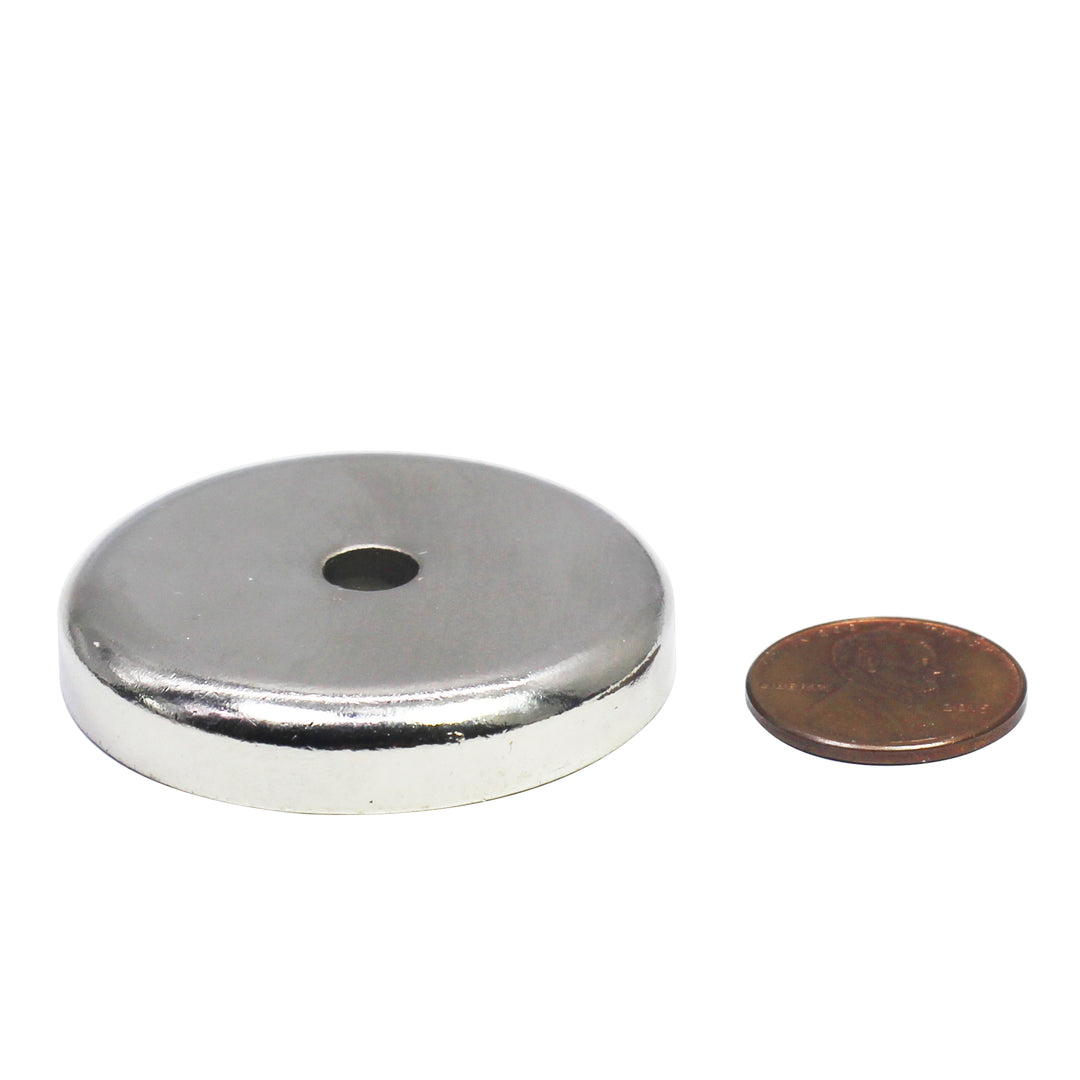 Brute Magnetics, Round Neodymium Magnet with Countersunk Hole Penny Size Comparison
