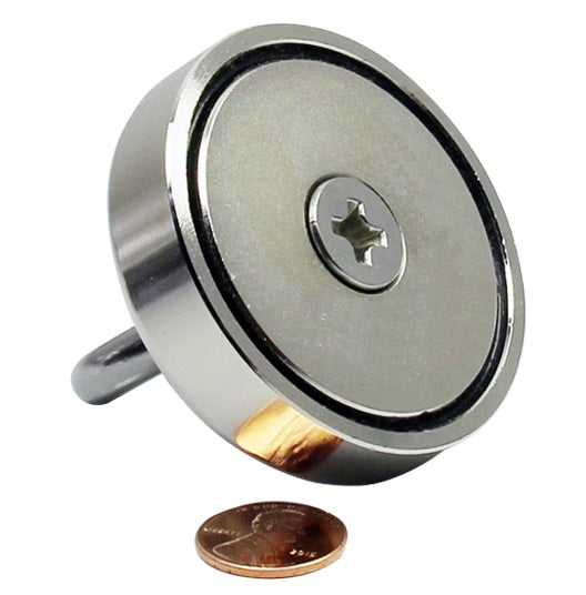 Brute Magnetics, 425 lb Single Sided Junior Fishing Magnet 2.36" Penny Size Comparison