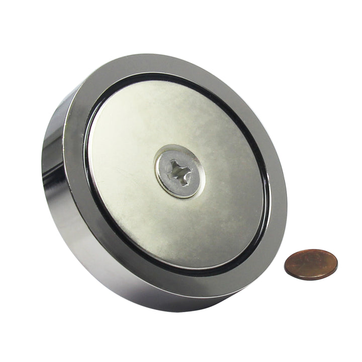 Brute Magnetics, 1000lb magnet bottom view size comparison with penny